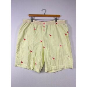 Nick & Nora Yellow Stripe Pajama Shorts with Pink Flamingo Print